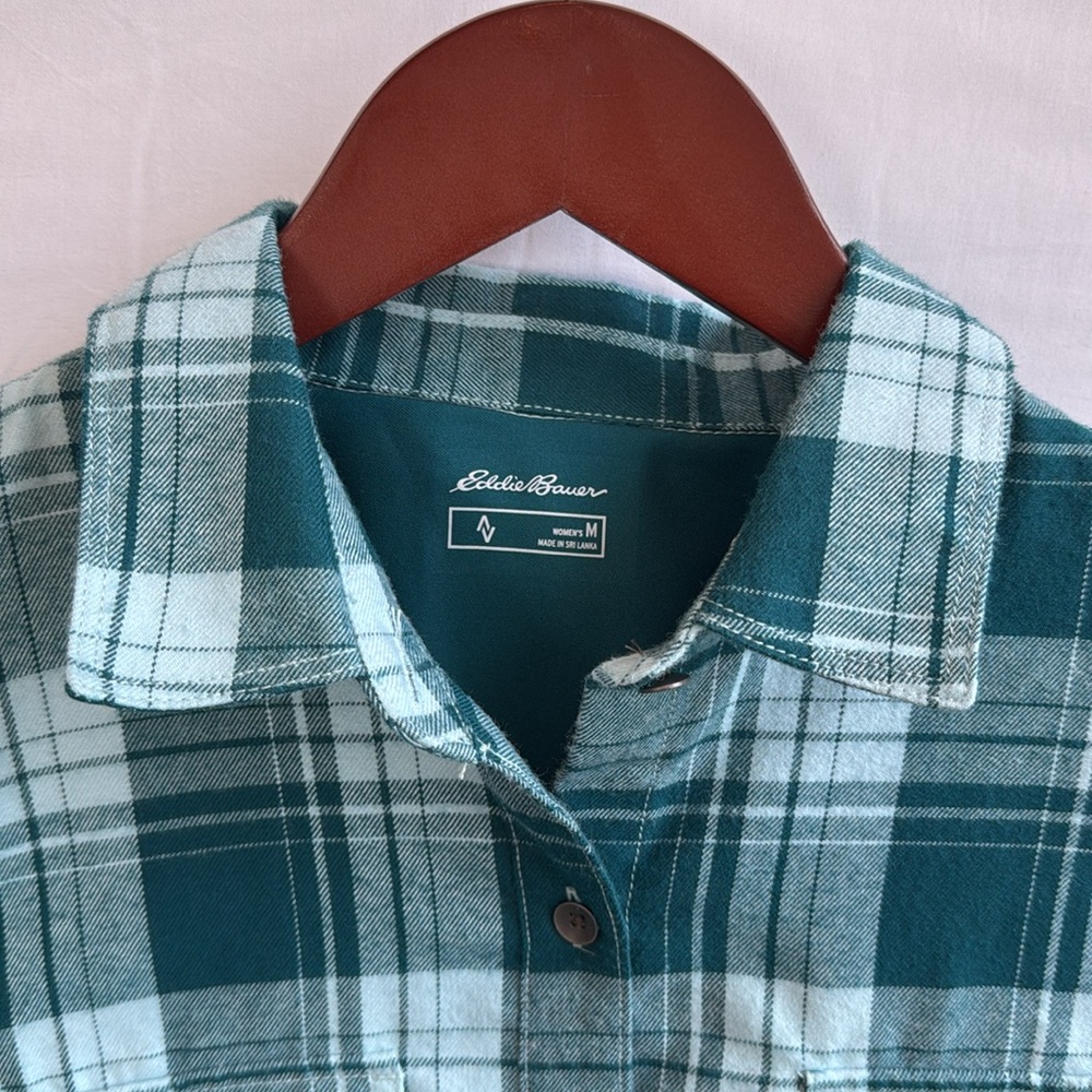 Eddie Bauer flannel medium teal plaid - Picture 3 of 4